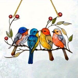 Suncatcher Birds Colorful 2 Sided Hanging Decor Window Nature Garden In/Outdoor
